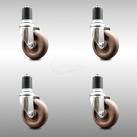 Service Caster 4 Inch 316SS High Temp Glass Filled Nylon 1-7/8 Inch Expanding Stem Caster Set SCC-SS316EX20S414-GFNSHT-178-4